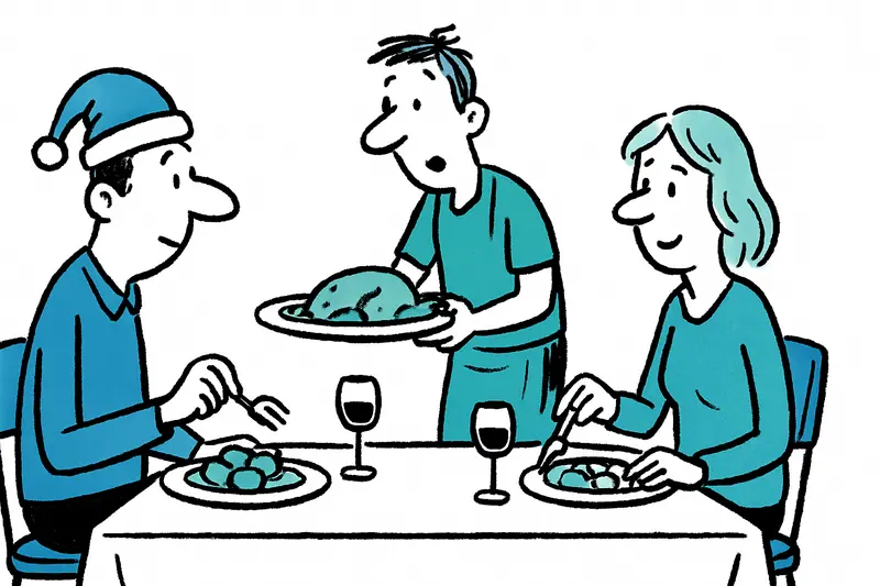 Gäste einer Weihnachtsfeier auf Mallorca nehmen ein gemeinsames Mittagessen statt eines Gala-Dinners.