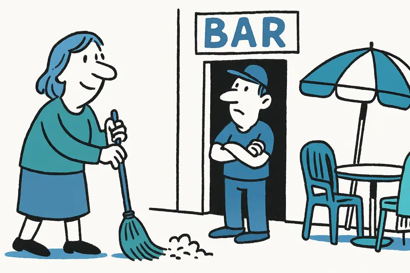 Mother and son standing outside the newly opened Star Lounge bar on El Arenal's second sea line.