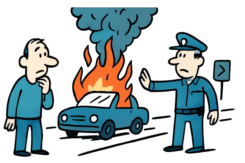 Coche en la MA-13 cerca de Inca en llamas – un chequeo de seguridad para la isla