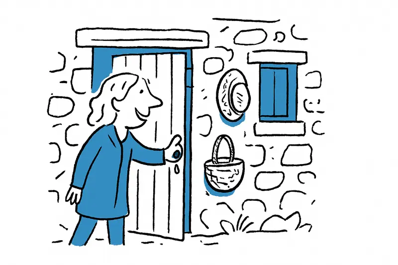 Patricia Kelly opens the door to the Casita in Port d'Andratx – a small listed holiday refuge
